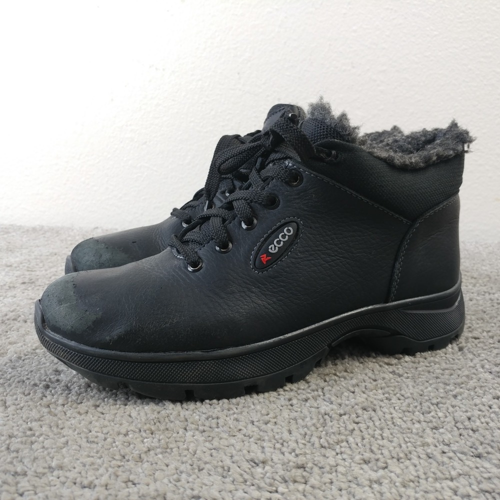 ECCO Elaine Womens Combat Boots Size 37 EU Black Leather Lace Up Ankle